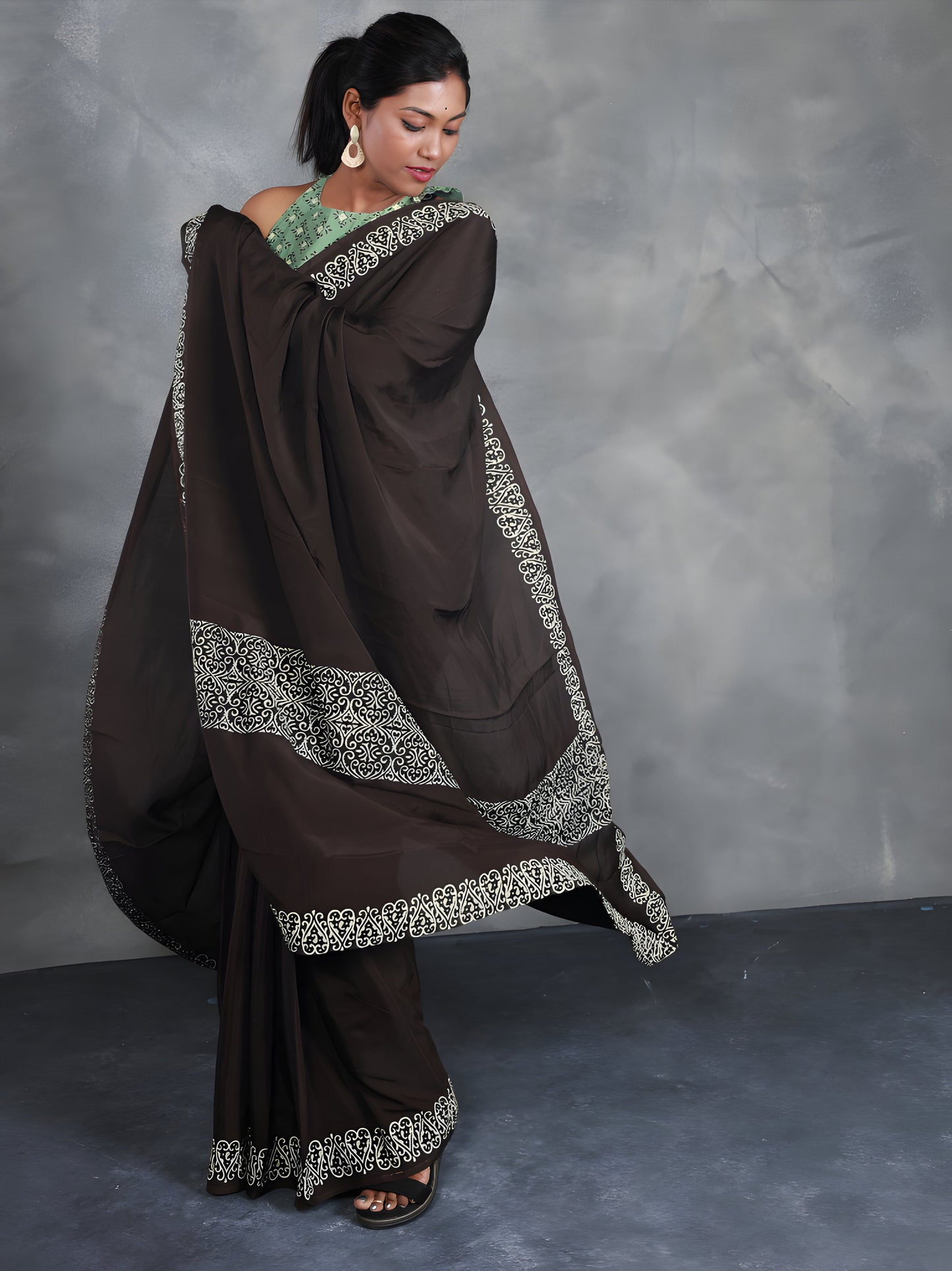 Hand Block Printed Muslin Saree - Mayuri