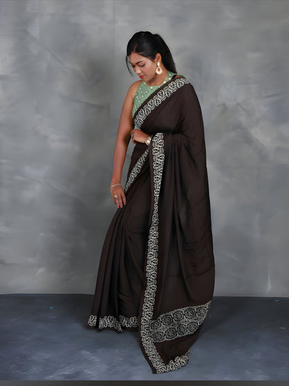 Hand Block Printed Muslin Saree - Mayuri