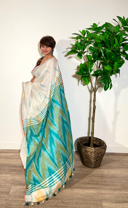 Tina's Linen Cotton Saree with Ikkat Weave