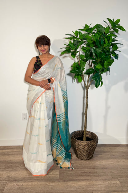 Tina's Linen Cotton Saree with Ikkat Weave