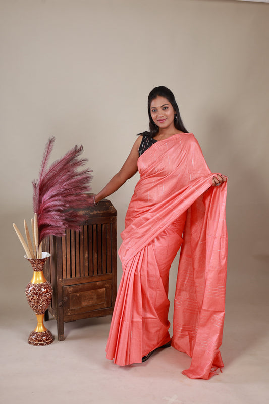 Semi Tussar Saree - Peach