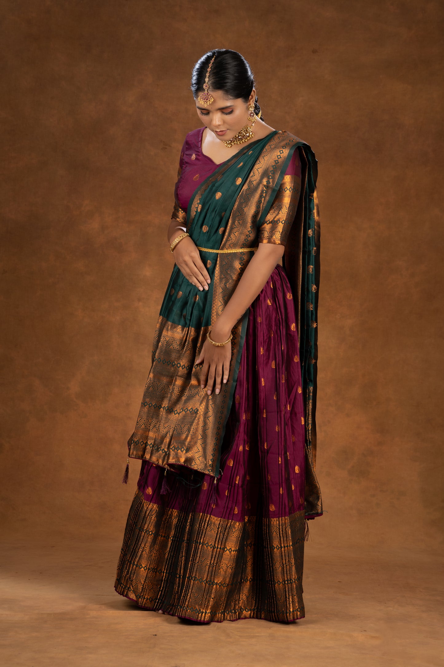 Magneta Pleated Semi Stitched Lehenga