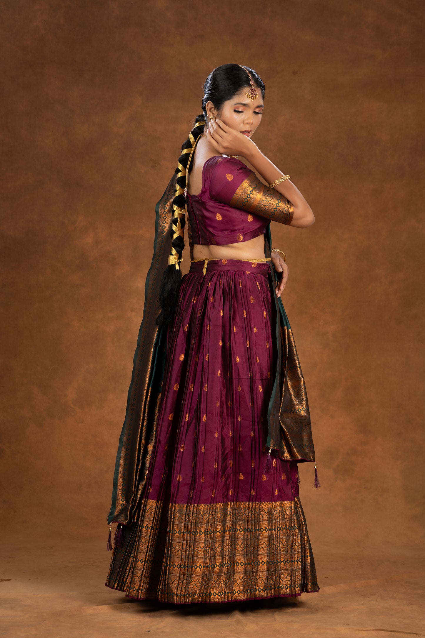 Magneta Pleated Semi Stitched Lehenga